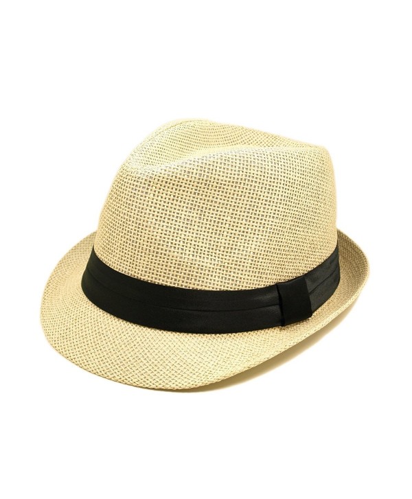 TrendsBlue Classic Natural Fedora Straw Hat with Black Color Band - CJ11076FX0B