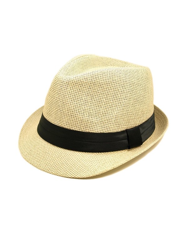 Classic Natural Fedora Straw Hat with Black Color Band - CJ11076FX0B