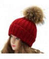Tuscom Women Winter Crochet HatFur Wool Knit Beanie Raccoon Warm Cap - Wine Red - CZ12N75ART1