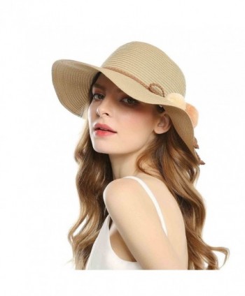 Welrog Foldable Straw Summer Hats Women Wide brimmed Hats With Balls For Travel - Brown - CM18063KCOU