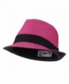 Toyo Straw Fedora Hat with Black Band - OSFM - Fuchsia - CR11E8U1RVL