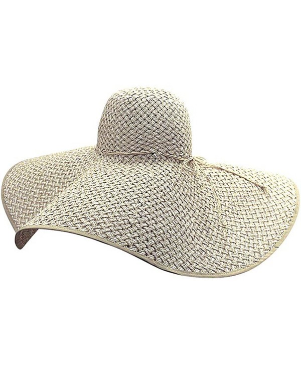 Cream & White Ultra Wide Brim Straw Floppy Hat - CP12FFTIZI1