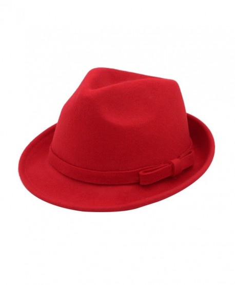 Women's Deluxe 100% Wool Solid Color Fedora Hat - Different Colors - Red - CJ1260W212X