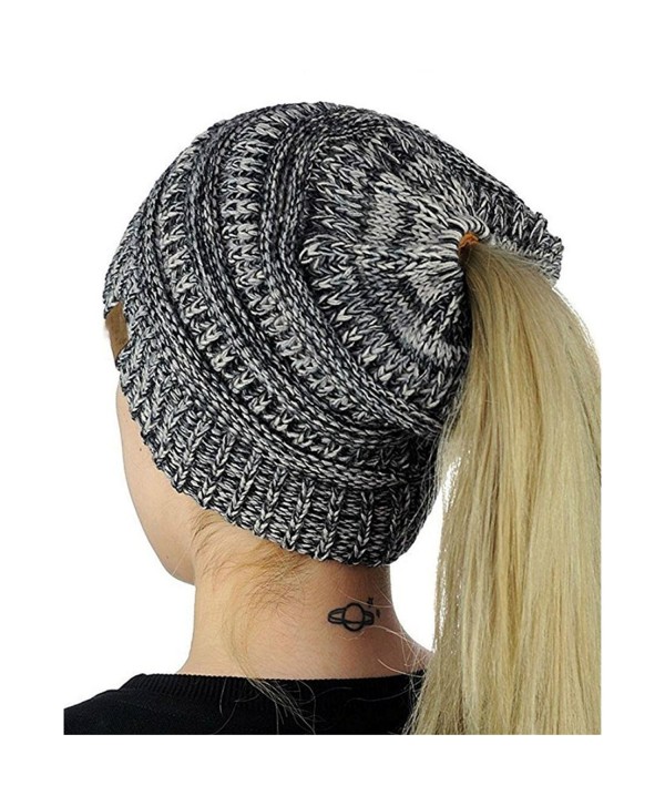 Permen Perman Women Winter Warm Knitted Ponytail Beanie Hat Messy High Bun Stretch Ribbed Cap - Multicoloured - CT188HM2U5M