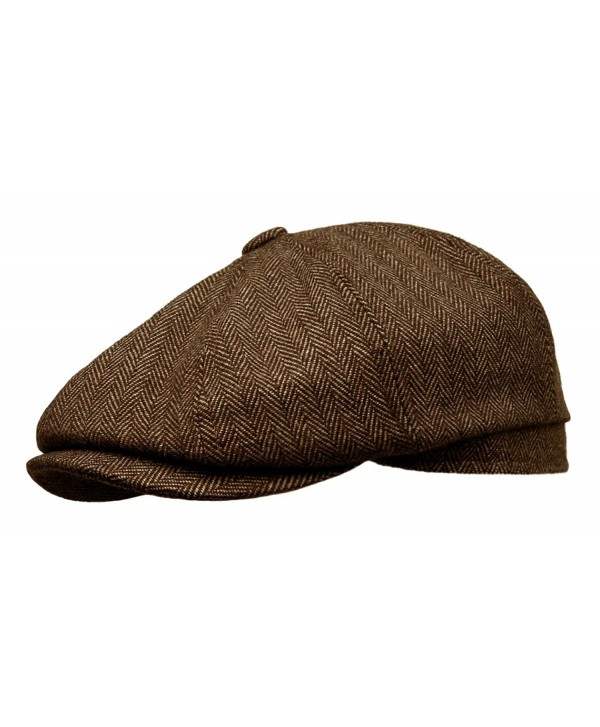 Rooster Herringbone Wool Tweed newsboy Gatsby IVY Cap Golf Cabbie Driving Hat - Dark Brown - CL1207TX65L