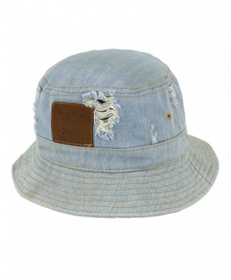Dahlia Summer Sun Hat - Casual Distressed Denim Bucket Hat - Light Blue - CB11ZR0XYOJ
