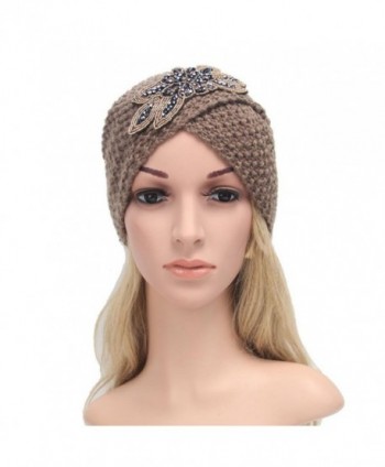 Vcenty Women's Warm Knit Hat Braided Turban Headdress Cap for Autumn Winter - Khaki - C31867SG0R2