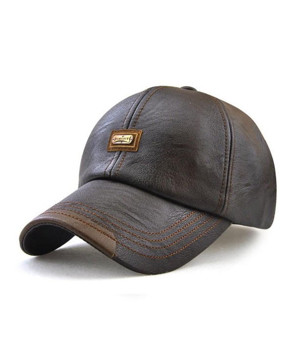 King Star Men Winter Warm Faux Leather Adjustable Baseball Cap - Coffee - CN186S8RZHW