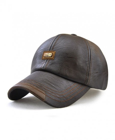 King Star Men Winter Warm Faux Leather Adjustable Baseball Cap - Coffee - CN186S8RZHW