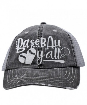 Cowgirl West Softball or Baseball Y'll Sports Distressed Trucker Style Cap Hat - Baseball - C717YXH97CZ