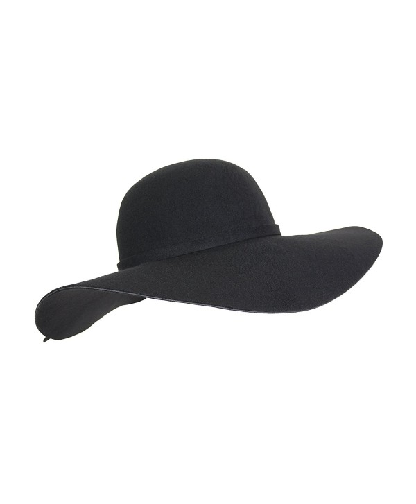 Vintage 100% Wool Felt Large Floppy Hat Bowler Fedora with Wide Brim and Trim - Black - CK186782T70