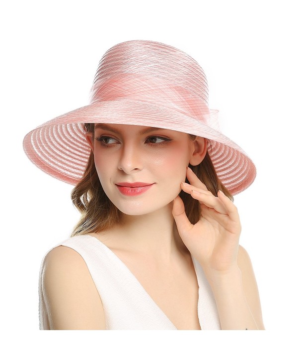 Welrog Women's Organza Wide Brim Bowknot Ponytail Kentucky Derby Church Dress Sun Hat - Pink - CT1807MT965