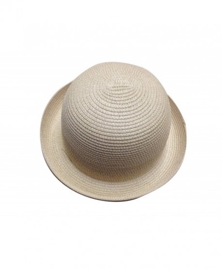 JTC Lady Straw Sun Hat Roll up Brim Bowler Visor Cap 11colors - Beige - C111KGMR1MT