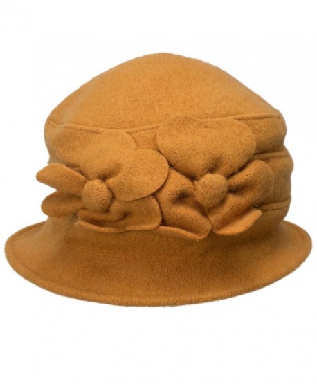 Lawliet Solid Color Retro Womens 100% Wool Flower Dress Cloche Bucket Cap Hat A218 - Yellow - C912MDJVXFN