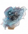 Women Foldable Organza Church Derby Hat Ruffles Wide Brim Summer Bridal Cap - Blue - CT183K3OOH2