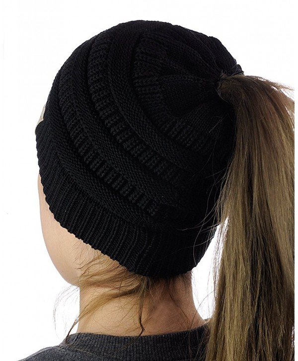 VANGAY Beanie Tail Women's Soft Stretch Knit- Messy High Bun Ponytail Beanie Tail Cap Hat - Black - CI1883MTZ5C