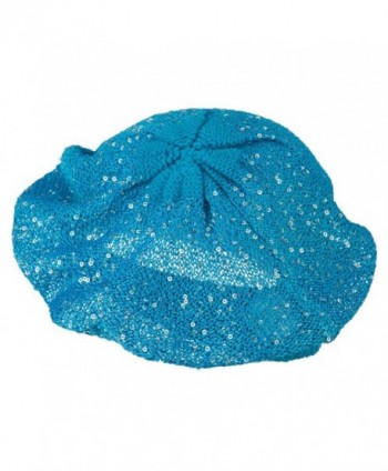 Sequin Nylon Stretchable Beret Blue