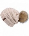 FURTALK Womens Slouchy Winter Knit Beanie Hats Chunky Hat Bobble Hat Ski Cap - Beige With Pom - CC185XUNT3H
