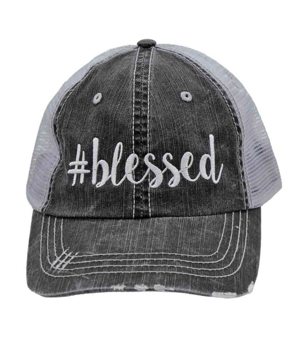 Blessed blessed Glittering or Embroidered Distressed Trucker Style Cap Hat (Emb) - C217YDS2WDX