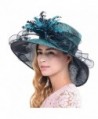 Wimdream women Organza Derby Church wedding party wide brim feather hat S041-S - Turquoise - CY12O8Q2MCA