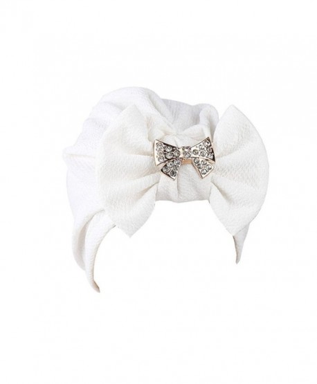 QingFan Women Solid Bow Pre Tied Cancer Chemo Hat Beanie Turban Stretch Head Wrap Cap - White - CD185ZYKTYI