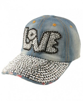 Bubble Love Jewel Rhinestone Bling Studs Baseball Ball Cap Hat Adjustable - Denim - CO11VWU3OLL