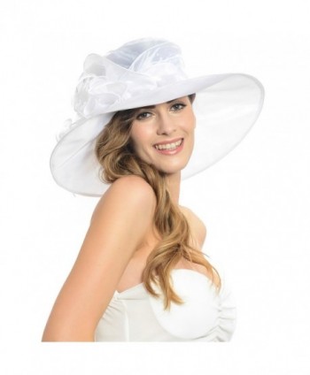 Women Kentucky Derby Horse Racing Plume Satin Wide Brim Formal Hat Sd035 (White) - White - CV11NDBBTR3