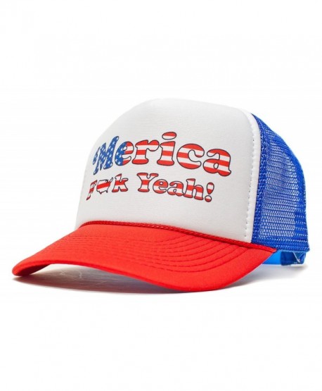 'Merica F Yeah Unisex-Adult Trucker Hat -One-Size Curved Royal/Red - CT11LS2YD6N