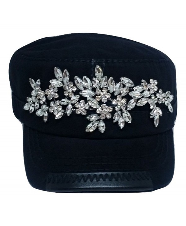 Olive & Pique Women's Horizontal Floral Bling Cadet Hat - Black - C71836H54DG