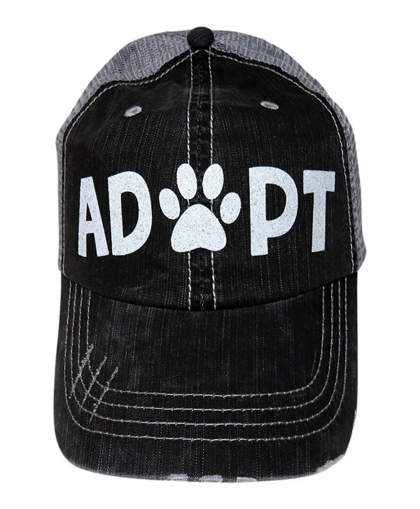 White Glitter Adopt/Paw Print Mom Grey Trucker Baseball Cap Animal Dog Cat - C117YQ2Q322