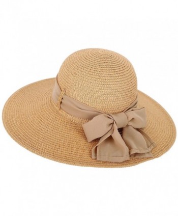 Toppers Womens Summer Sun Beach Hat Big Bowknot Wide Brim Straw Hat UPF 50+ - Nature - CI18C9KKOY5