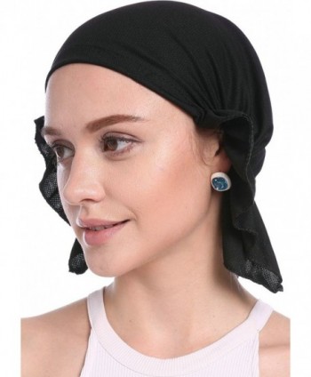 YI HENG MEI Women's Elegant Strench Wave Hem Muslim Turban Chemo Cancer Cap Headscarf - Black - C017Z5605KN