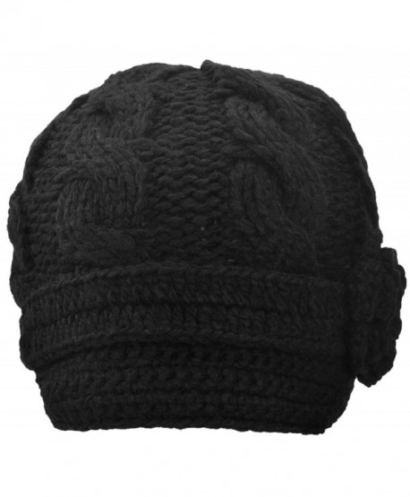 Simplicity Women's Winter Knit Visor Hat Ski/Snowboard Beanie with Flower - 1128_black - CO11G43ODUR