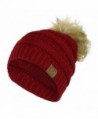 Chunky Cable Knit Beanie Hat w/ Faux Fur Pom Pom - Winter Soft Stretch Skull Cap - Burgundy - CN12N1UQSFN