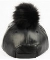 Faux Leather 6 Panel Pom Pom Baseball Cap - Black/Black - C61209MQE3R