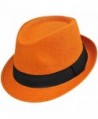 Luxury Divas Vibrant Basic Straw Fedora Hat - Orange - CH12FFTLN7B