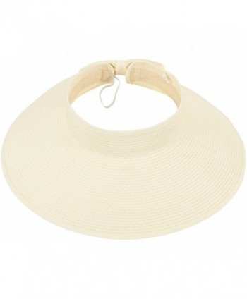 Simplicity Women's Roll Up Striped / Ribbed Wide Brim Straw Sun Visor - Ribbed_ivory - CE118WYLLVP