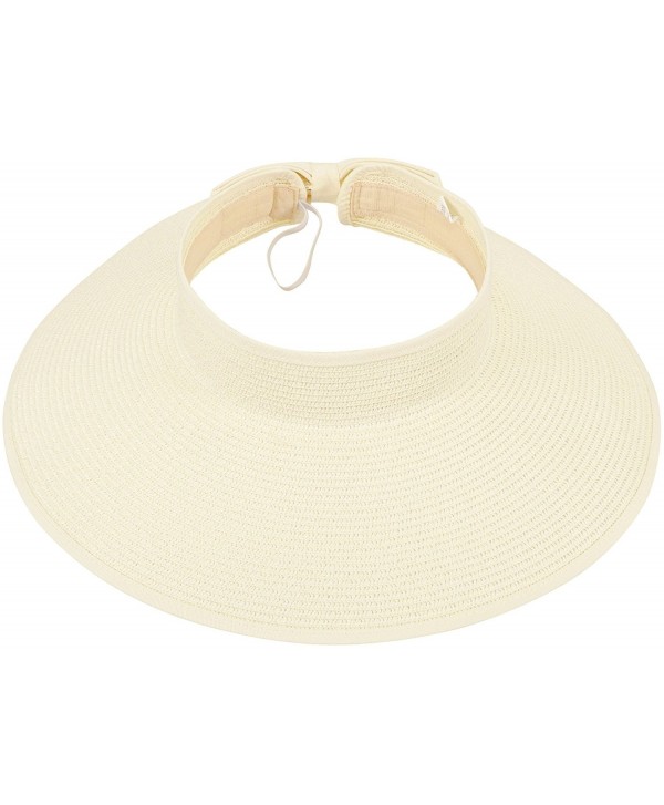 Simplicity Women's Roll Up Striped / Ribbed Wide Brim Straw Sun Visor - Ribbed_ivory - CE118WYLLVP
