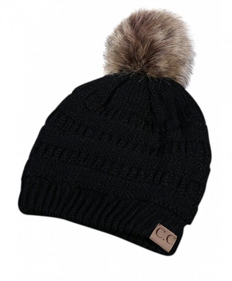 Joeoy Winter Warm Unisex Chunky Cable Knit Beanie Hat Ski Cap - Pompom-black - CZ18897TAOY