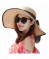 Itopfox Women's Big Bowknot Straw Hat Floppy Roll up Beach Cap Big Brim Sun Hat - Khaki - C01822G6XML