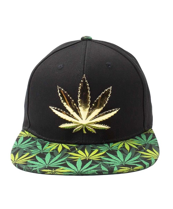Cap2shoes Marijuana Weed Leaf Cannabis Snapback Hat Cap - Metal Black/Green - CJ129AYMBLD