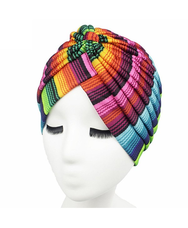 Women Indian Stretchy Turban colorful Head Wrap Chemo Hat - 1 - C81842LUTHU