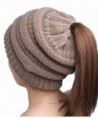 YakkieSiva Women's Winter Warm Soft Stretch Knitted High Bun Ponytail Beanie Hat Cap - Khaki - C7188NOYQ4Q
