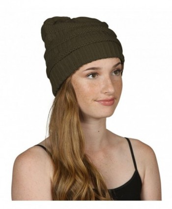 Black Thick Slouchy Knit Oversized Beanie Cap Hat-One Size-Olive - CI11P214UPP