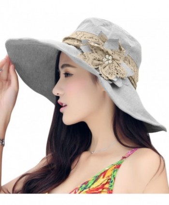 Women Large Brim Bucket Hats Anti-UV Foldable Beach Travel Flat Sun Hat Cap Topee - Light Grey - CI12HR2Y3D5