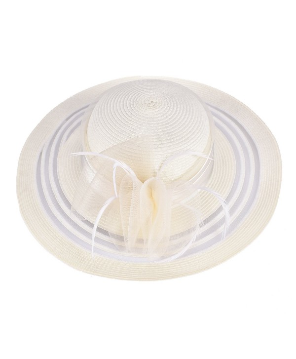 Lawliet Womens Wide Brim Floral Feather Kentucky Derby Church Dress Sun Hat A340 - Beige - CO12EEI70T9