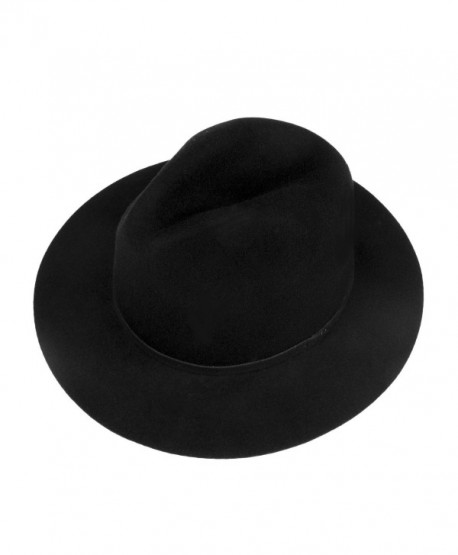 Choomon Women 100% Wool Trilby Fedora Hat Wide Brim Jazz Hat With Simple Band - Black - CC184TX999O