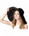 Women Large Wide Brim 2in1 Floppy Travel Beach Sun Visor Bucket UPF 50+ Hat Cap - Black-polka Dots - C512HXPYT4J