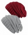 NYFASHION101 Oversized Baggy Slouchy Thick Winter Beanie Hat - Burgundy & Natural Gray - C41869KKLYW