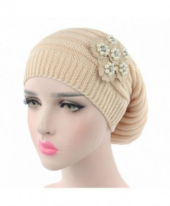 Elaco Women Ladies Knitting Cancer Hat Beanie Turban Head Wrap Cap Pile Cap - Beige - CP186IHX575